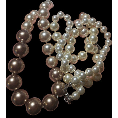 Elegant Triple Tone Graduated Glass Pearl Necklace