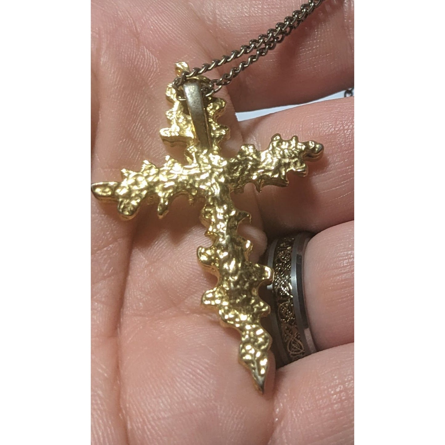 Abstract Gold Flame Cross Pendant Necklace