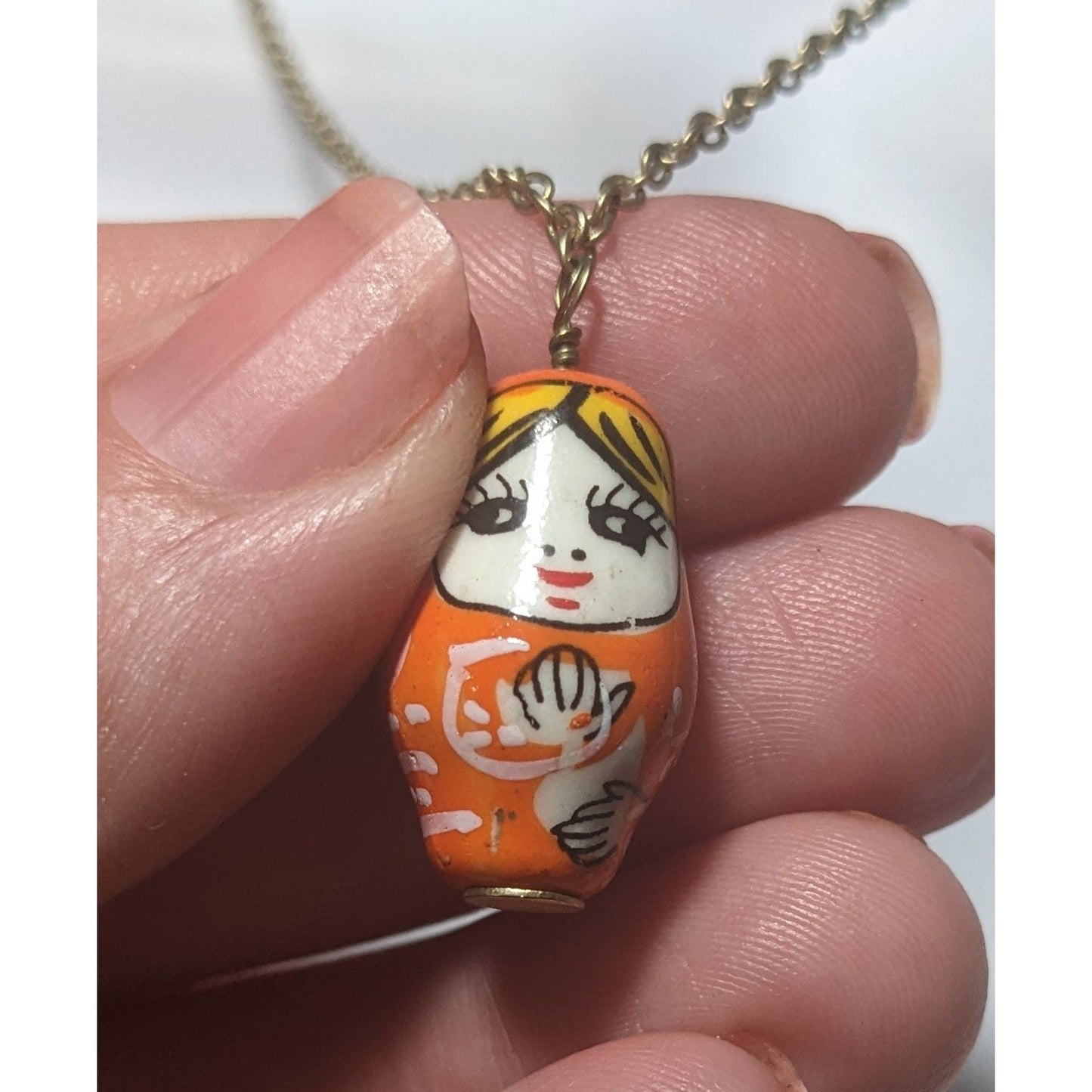 Retro Orange Russian Nesting Doll Necklace