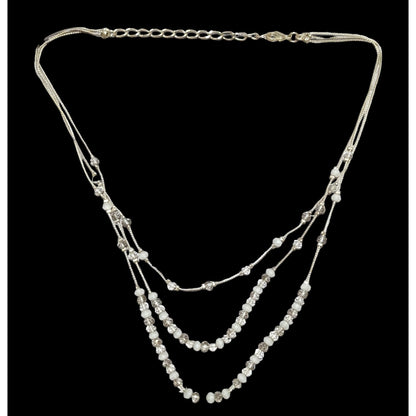 Multilayer Clear And White Glass Beaded Necklace