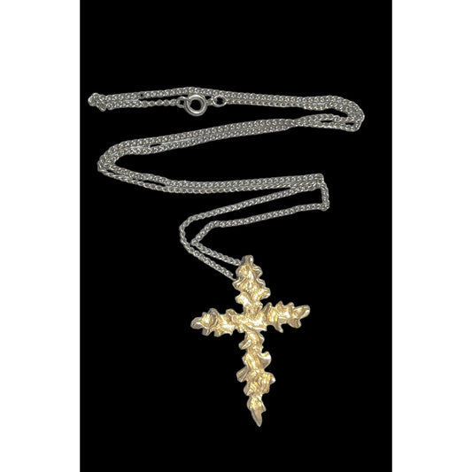 Abstract Gold Flame Cross Pendant Necklace