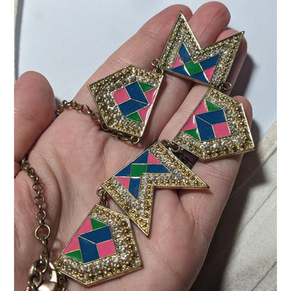 Retro Glam Rainbow Geometric Statement Necklace