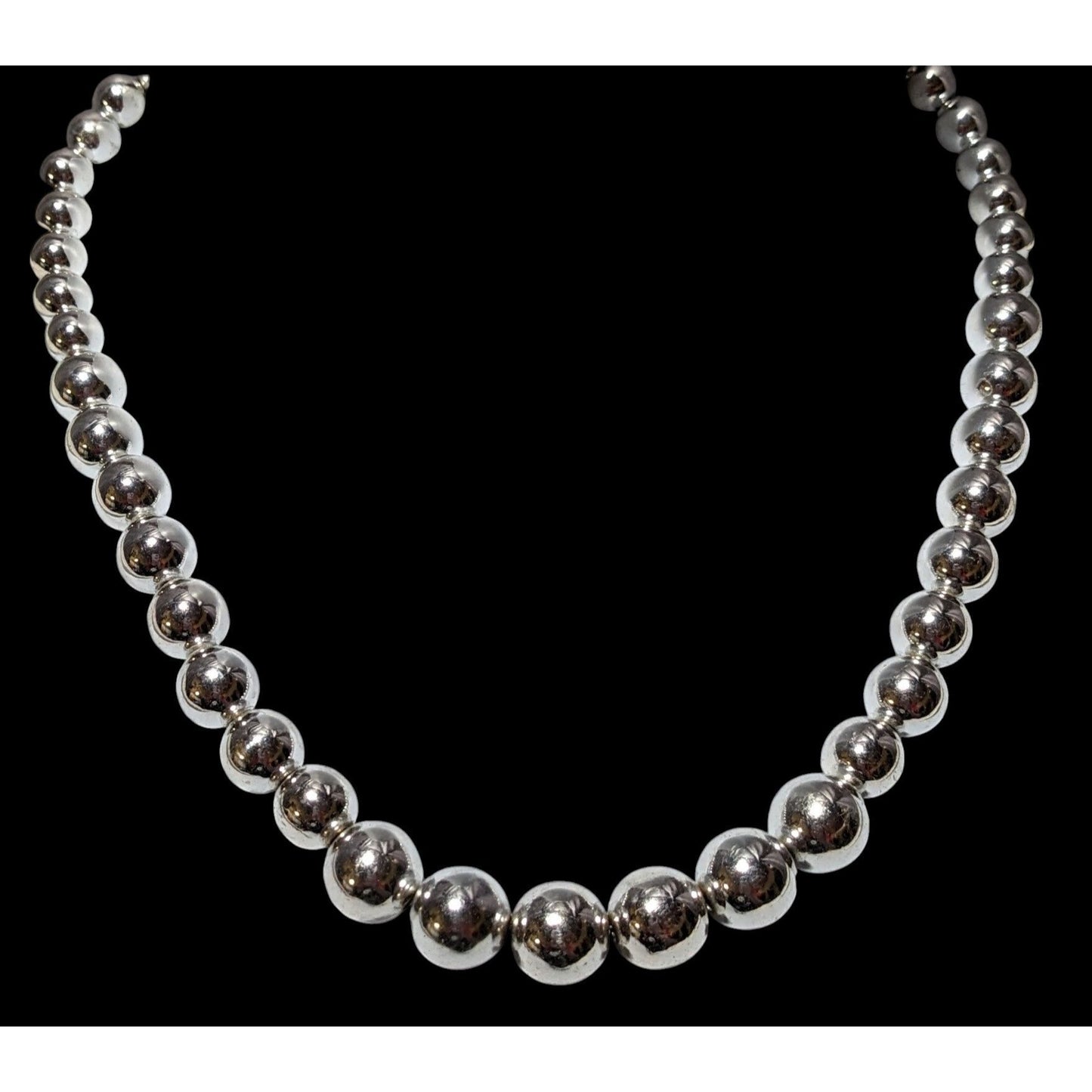 Metallic Silver Graduated Beaded Necklace