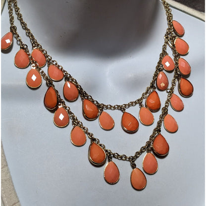 Orange And Gold Multilayer Teardrop Fringe Necklace