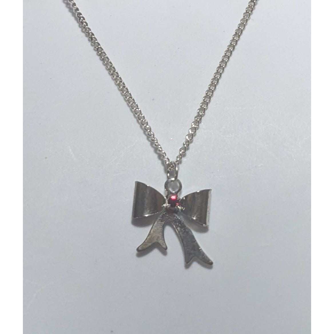 Silver Rhinestone Bow Necklace