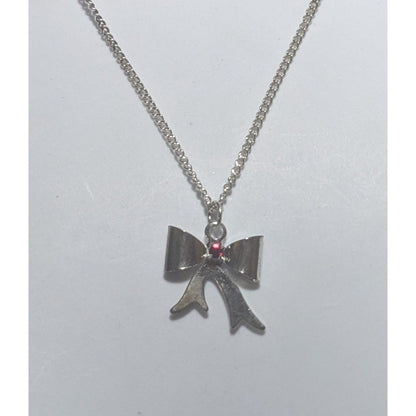 Silver Rhinestone Bow Necklace