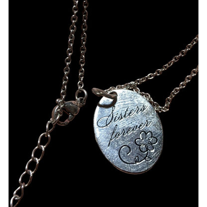 Sisters Forever Silver Floral Pendant Necklace