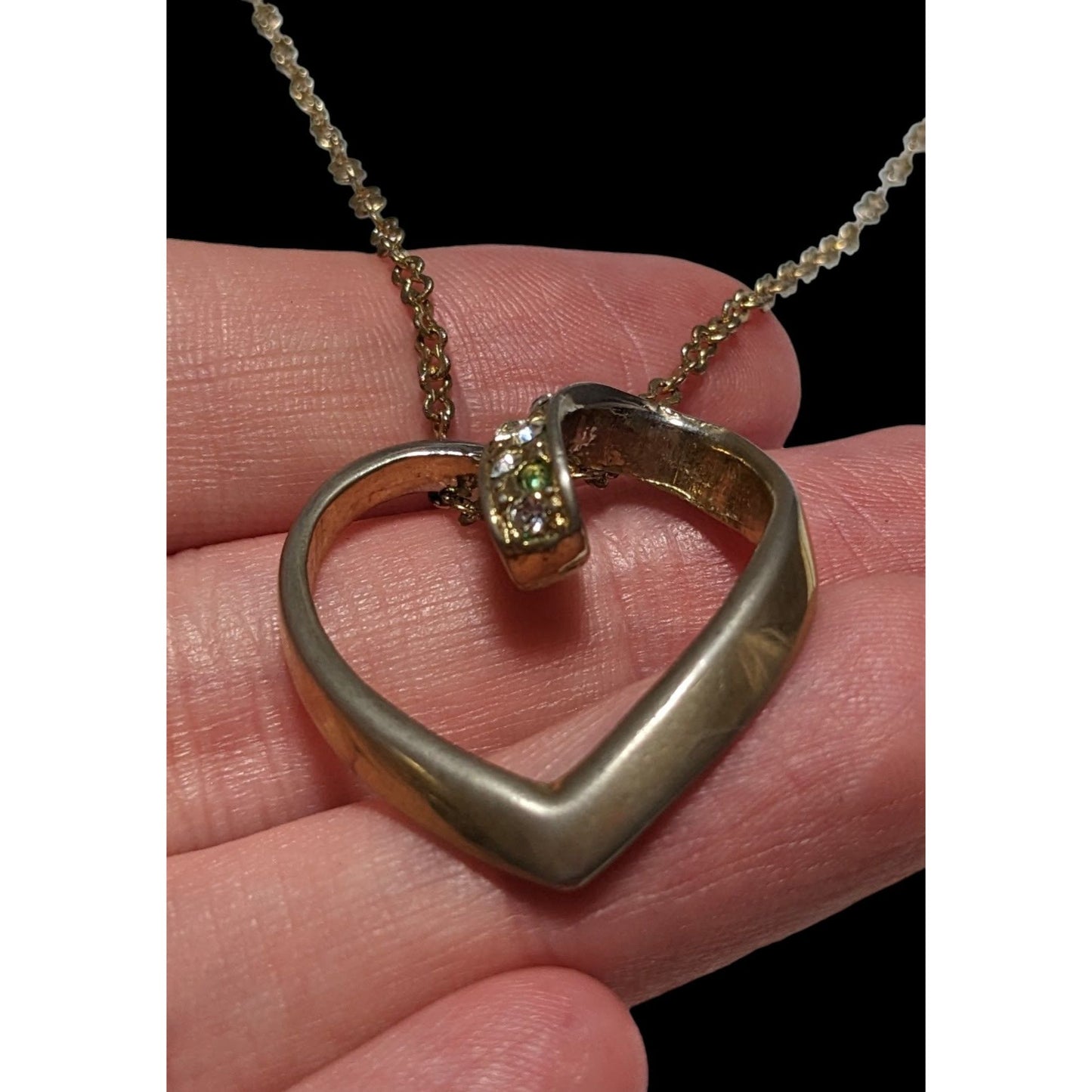 Open Heart-Shaped Rhinestone Pendant Necklace