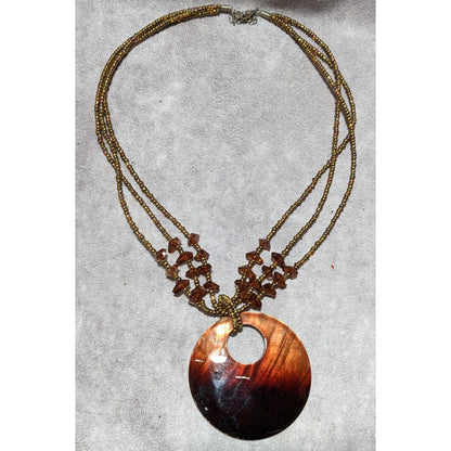 Mermaidcore Brown Beaded Shell Pendant Necklace