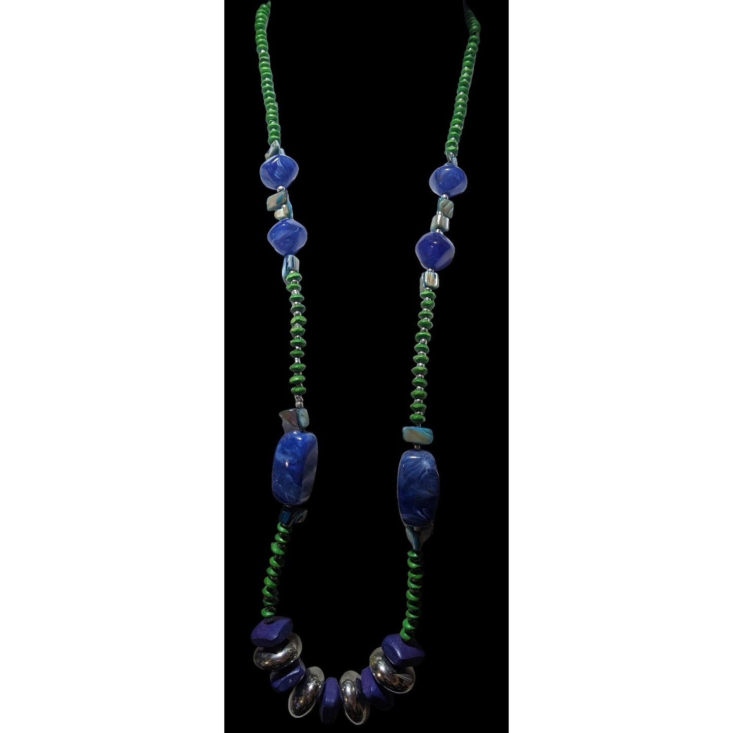 Chico's Long Blue And Green Beaded Necklace