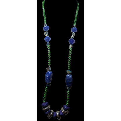 Chico's Long Blue And Green Beaded Necklace