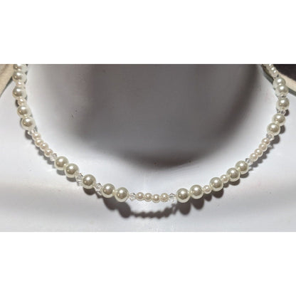 Tie On Faux Pearl Glass Beaded  Necklace