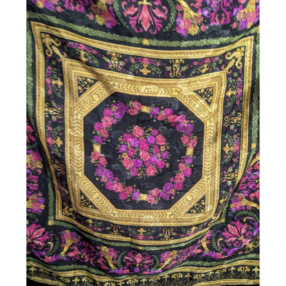 Vintage Floral Embossed Scarf 34"x34" Ornate Black Gold Pink Purple Square Wrap