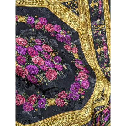 Vintage Floral Embossed Scarf 34"x34" Ornate Black Gold Pink Purple Square Wrap