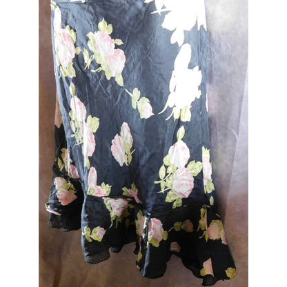 The Limited Black And Pink Flower Ruffle Skirt