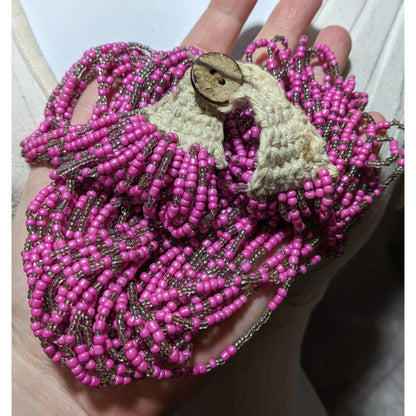 Retro Pink Beaded Multilayer Glass Necklace