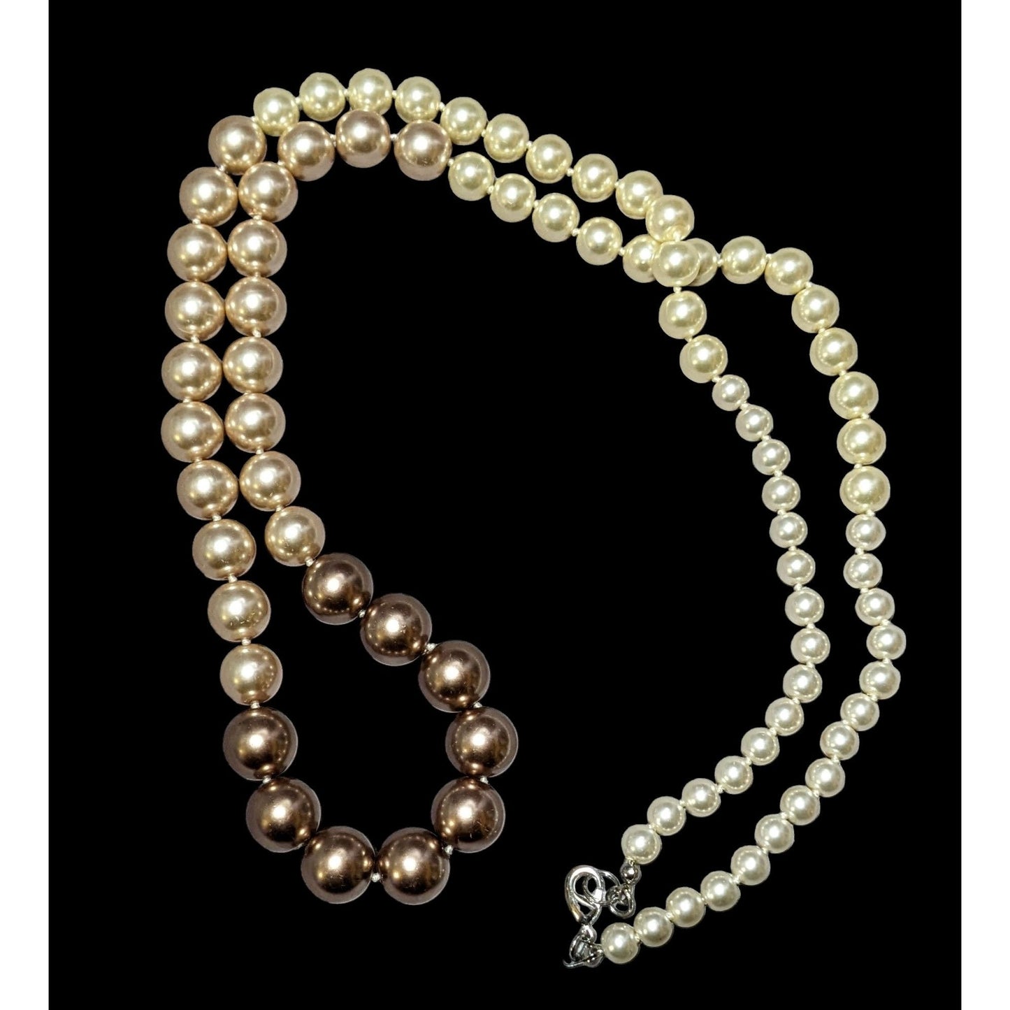 Elegant Triple Tone Graduated Glass Pearl Necklace