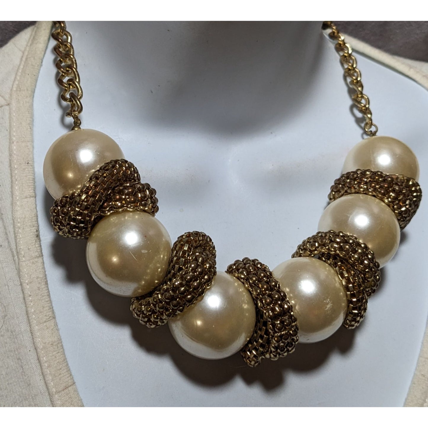 Chunky Glam Pearl Gold Chain Statement Necklace