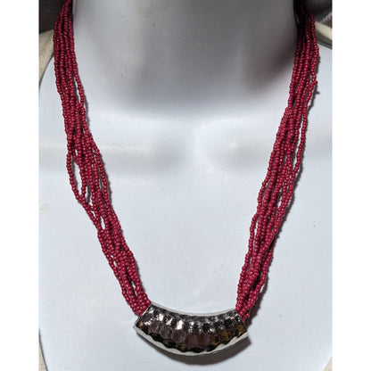 Red And Silver Beaded Multistrand Necklace