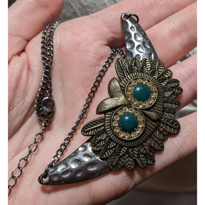 Steampunk Rhinestone Owl Necklace