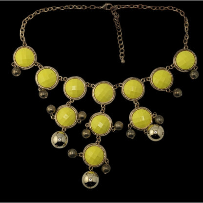 Yellow Statement Bubble Bib Necklace With Gold-Tone Accents