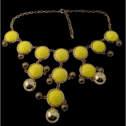 Yellow Statement Bubble Bib Necklace With Gold-Tone Accents