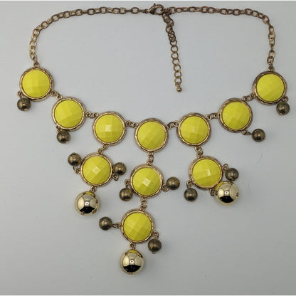 Yellow Statement Bubble Bib Necklace With Gold-Tone Accents