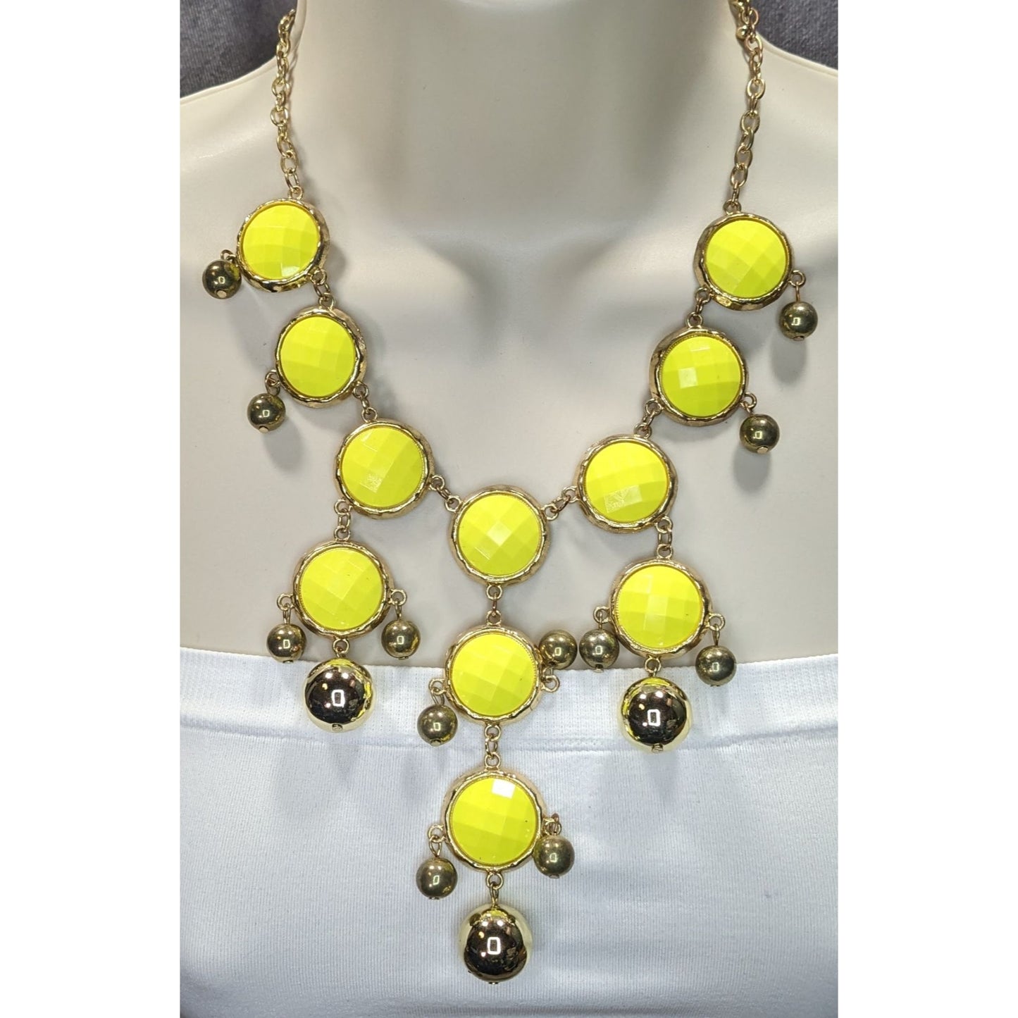 Yellow Statement Bubble Bib Necklace With Gold-Tone Accents