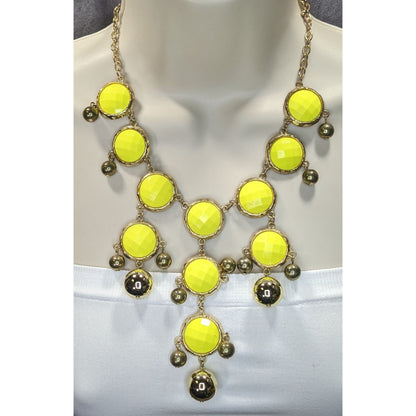 Yellow Statement Bubble Bib Necklace With Gold-Tone Accents