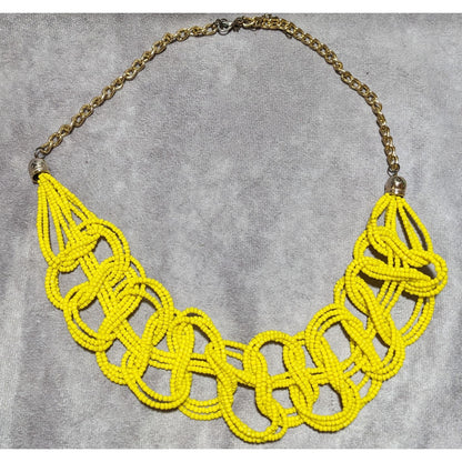 Braided Yellow Glass Seed Bead Necklace