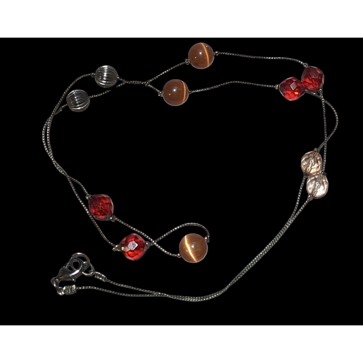 Red And Brown Glass Beaded Chain Necklace