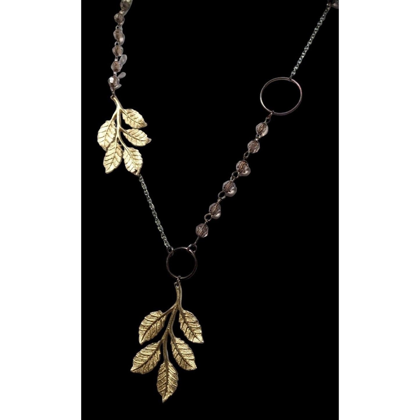 Asymmetrical Gold Beaded Leaf Necklace