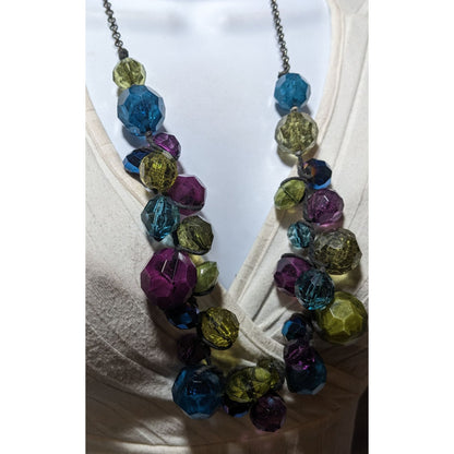 Chunky Cool Tone Rainbow Beaded Necklace