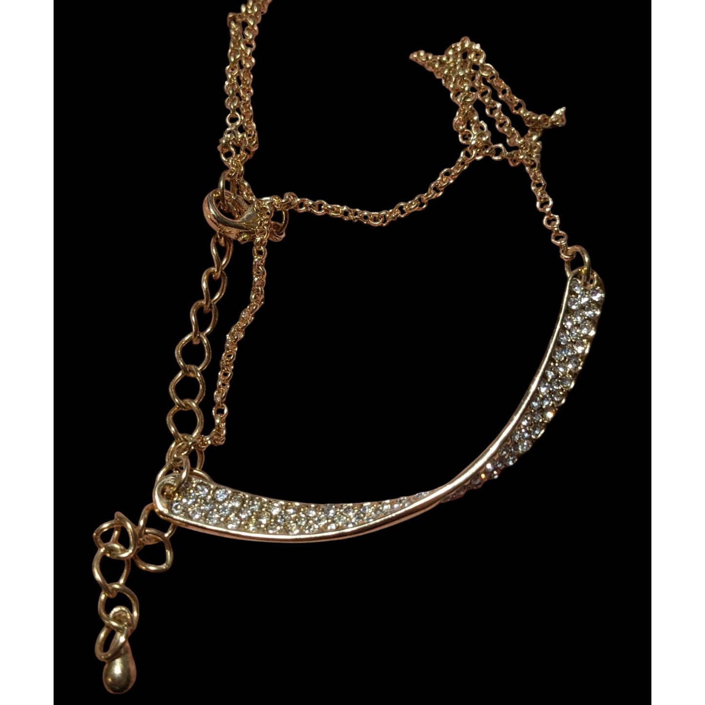 Sparkly Glam Gold Rhinestone Twisted Bar Necklace