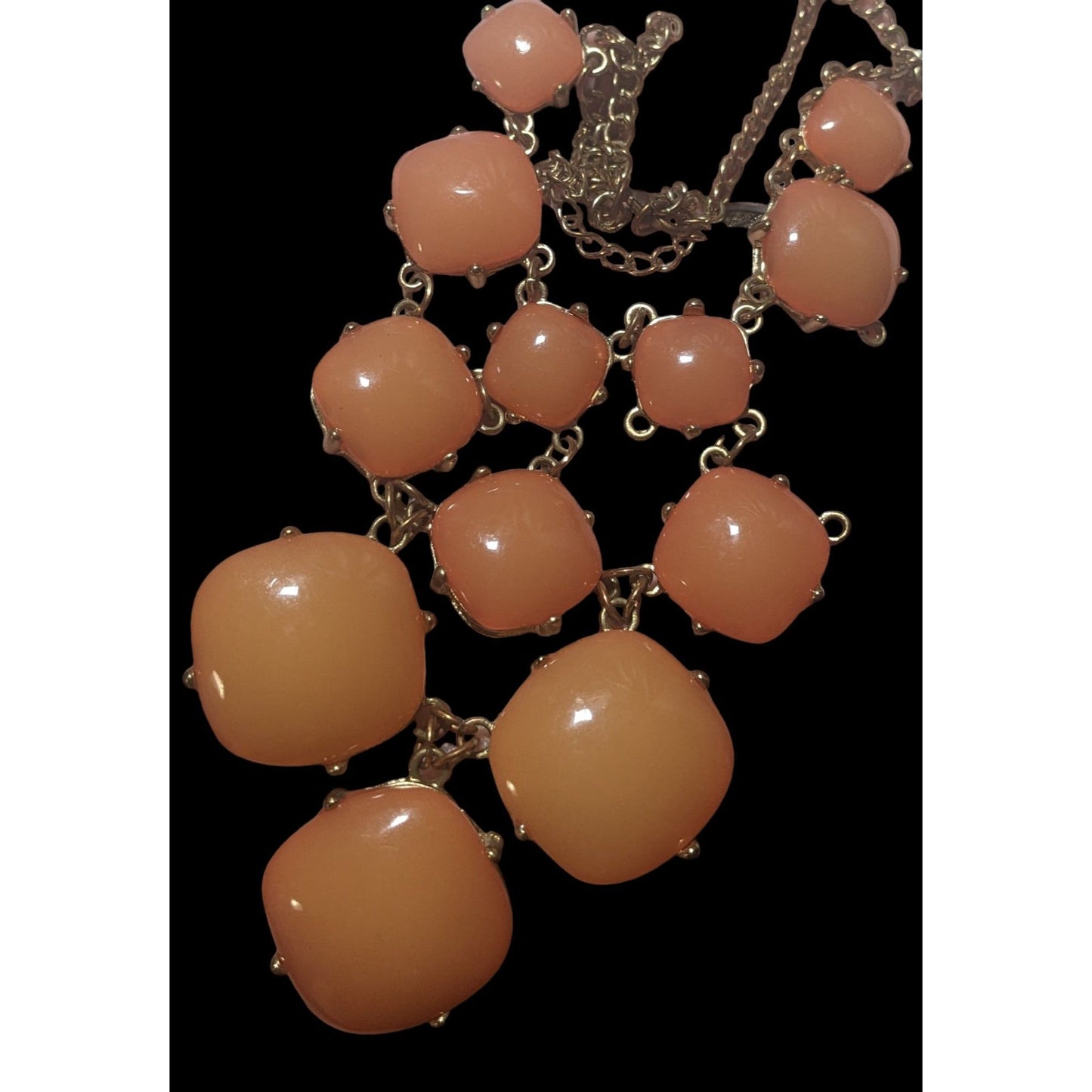 Peach Bubble Bib Statement Necklace With Gold Chain