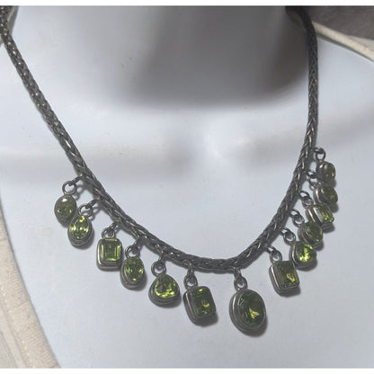 Vintage Sterling Silver Peridot Gemmed Fringe Necklace