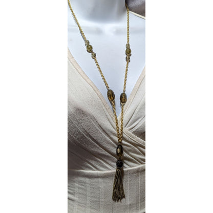 Glass Beaded Gold Chain Tassel  Necklace