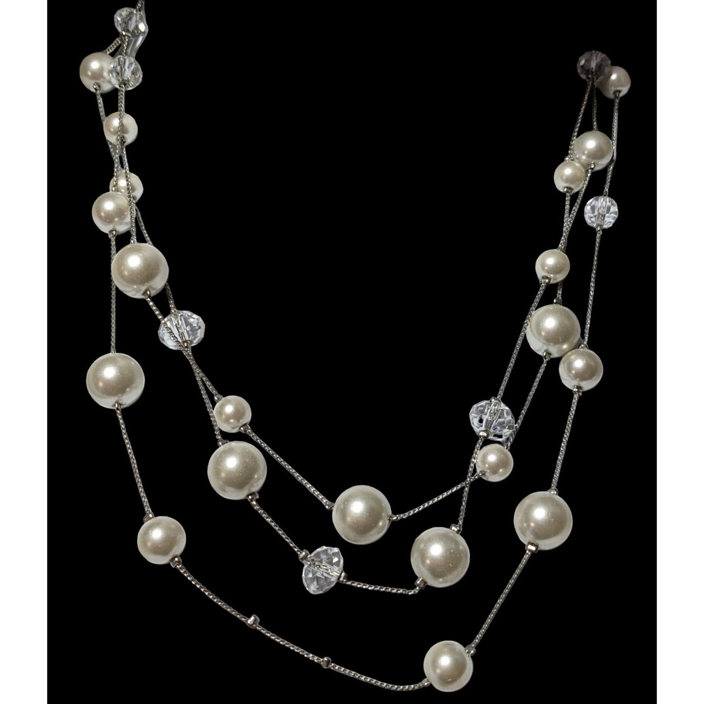 Silver Faux Pearl Multilayer Beaded Floating Necklace