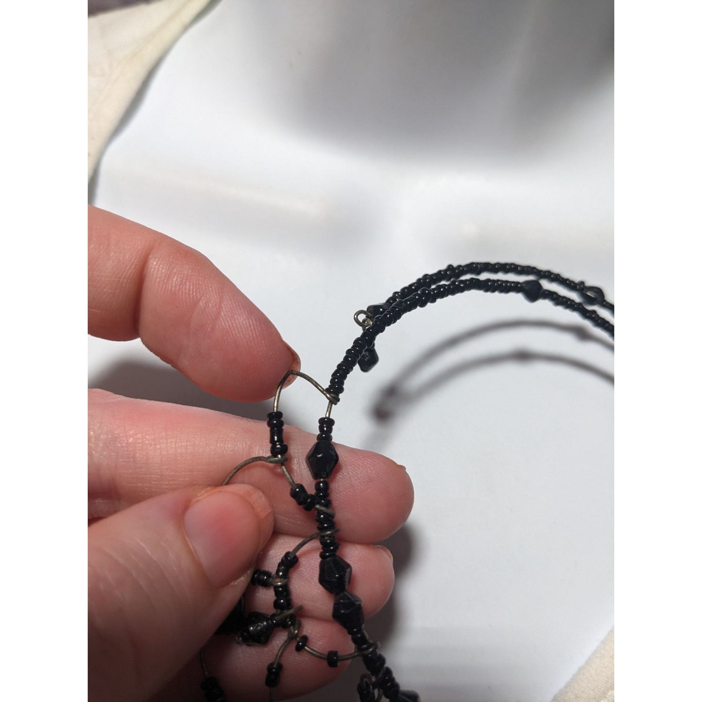 Gothic Beaded Cascade Coil Wire Necklace