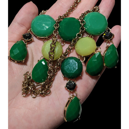 Y2K Glam Green Gemmed Fringe Statement Necklace