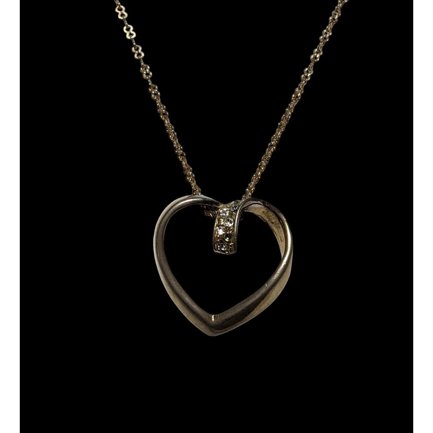 Open Heart-Shaped Rhinestone Pendant Necklace