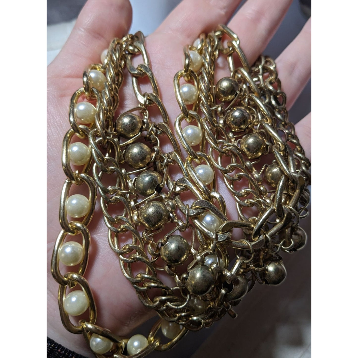 Glamorous Gold Chain Pearl Bib  Necklace