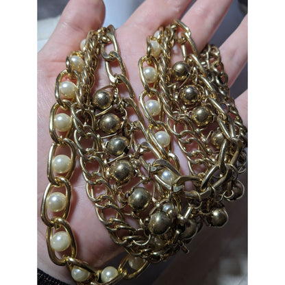 Glamorous Gold Chain Pearl Bib  Necklace