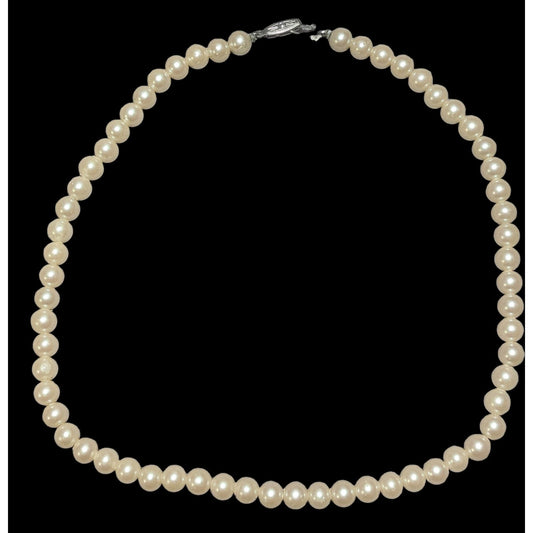 Vintage Japan Faux Pearl Necklace With Silver Clasp