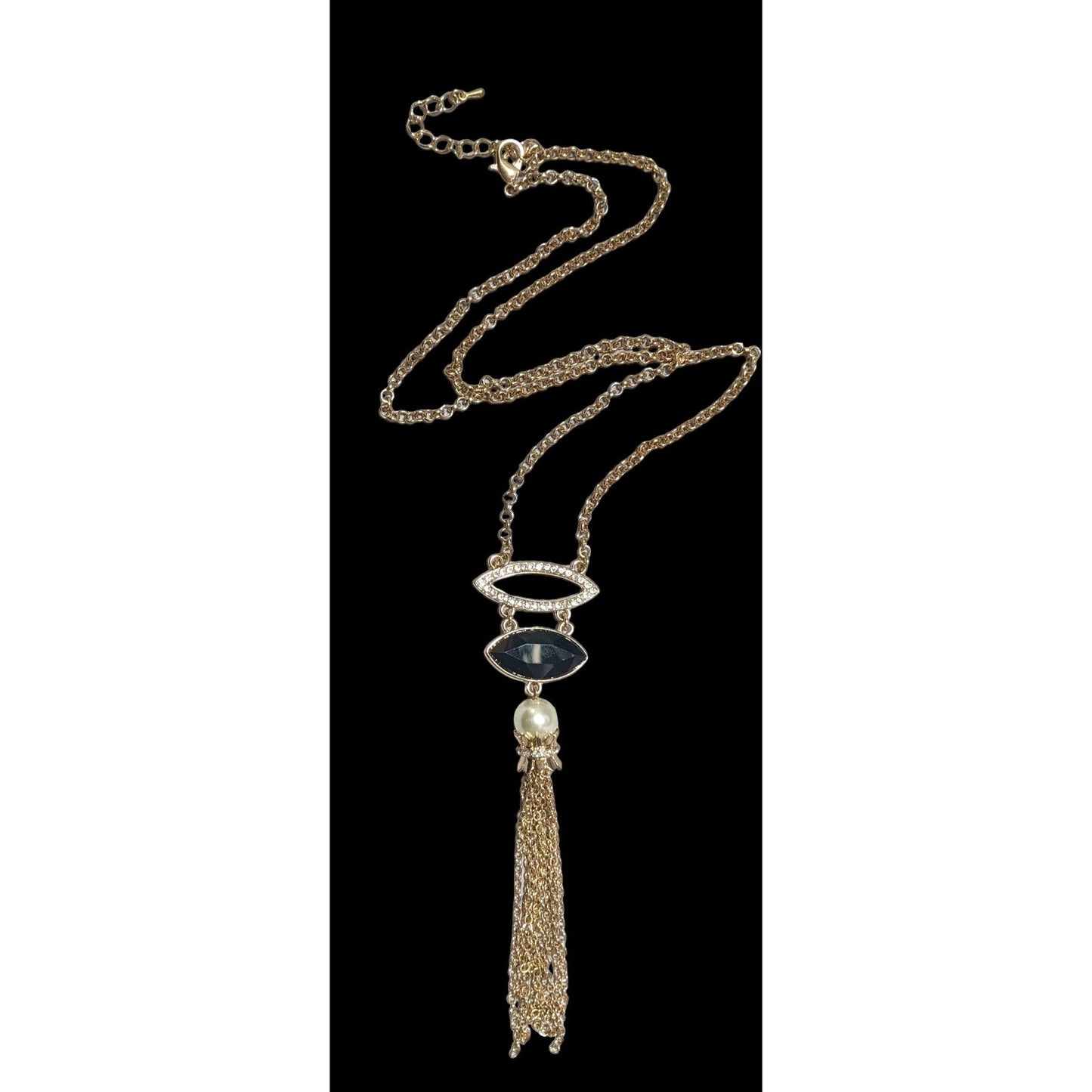 Elegant Glam Gemmed Gold Tassel Necklace