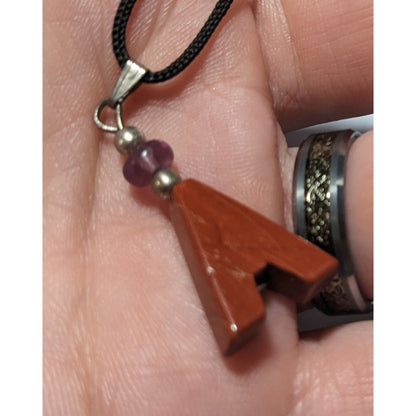 Red Jasper Minimalist Letter A Initial Necklace