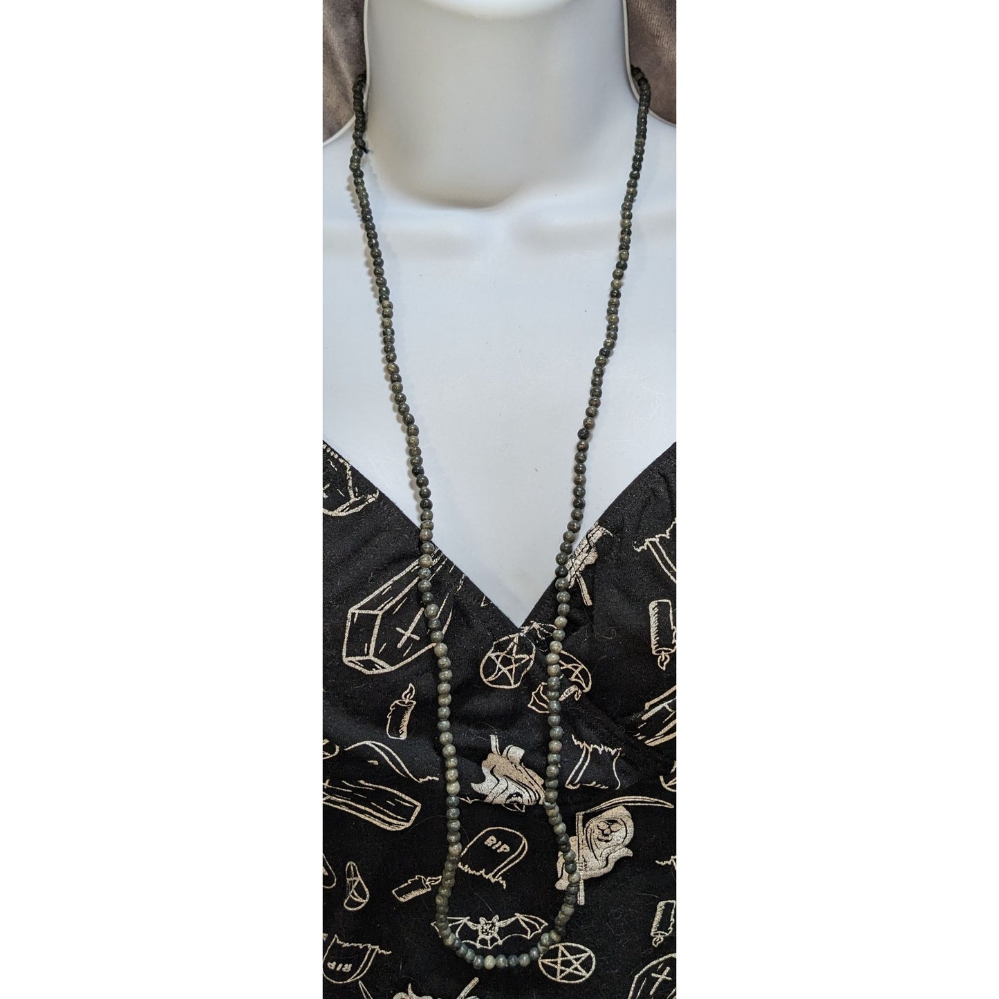 Gray Stone Beaded Necklace Long Minimalist Natural Gemstone Boho Layering