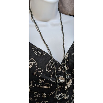 Gray Stone Beaded Necklace Long Minimalist Natural Gemstone Boho Layering