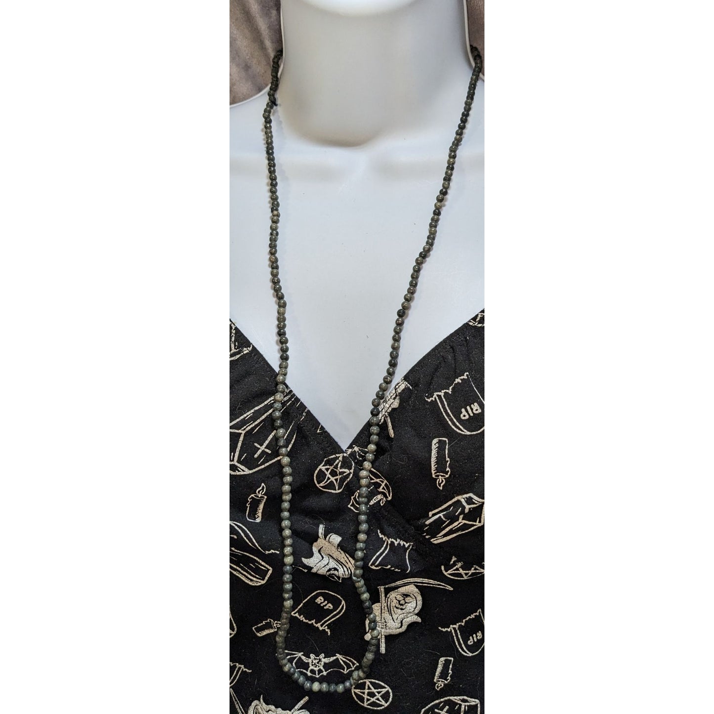 Gray Stone Beaded Necklace Long Minimalist Natural Gemstone Boho Layering