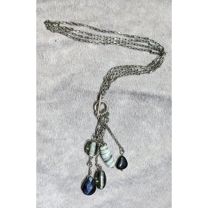 Handmade Abstract Silver Multi-Strand Necklace With Dangling Glass Charms
